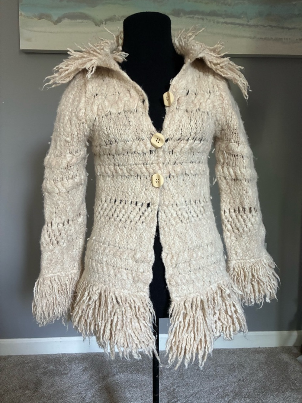 Free People Fringe Button Sweater Cardigan - Cream